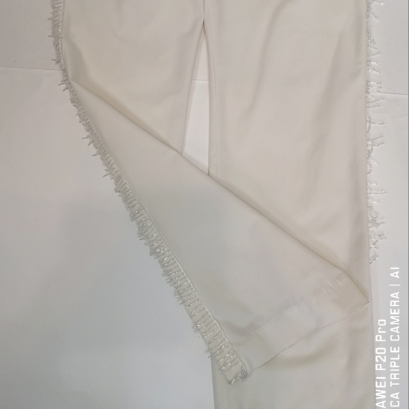 90s White Beaded Fringe Elvis low hip hugger Western Tuxedo Trousers - Picture 15 of 16